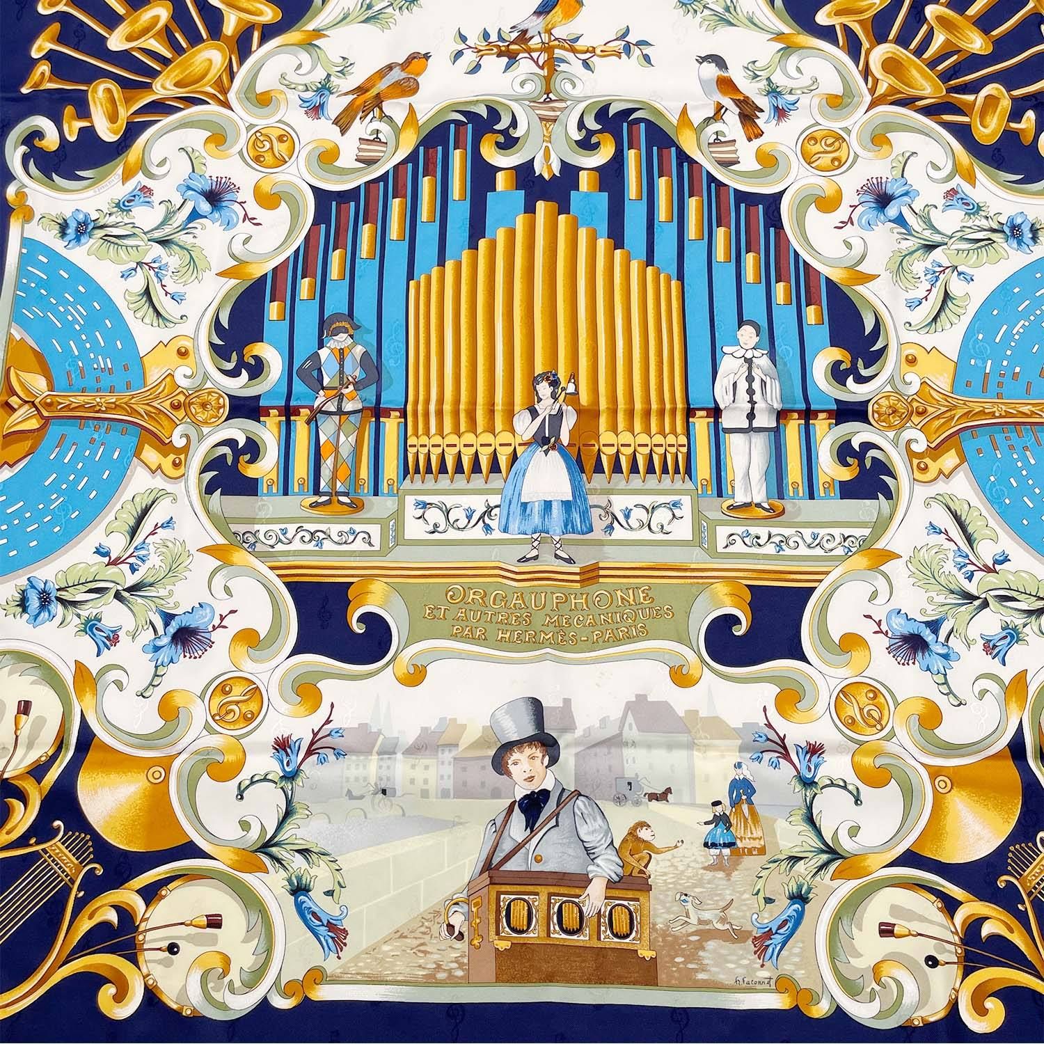 HERMES エルメス カレ90 パイプオルガンと機械仕掛けの楽器 スカーフ