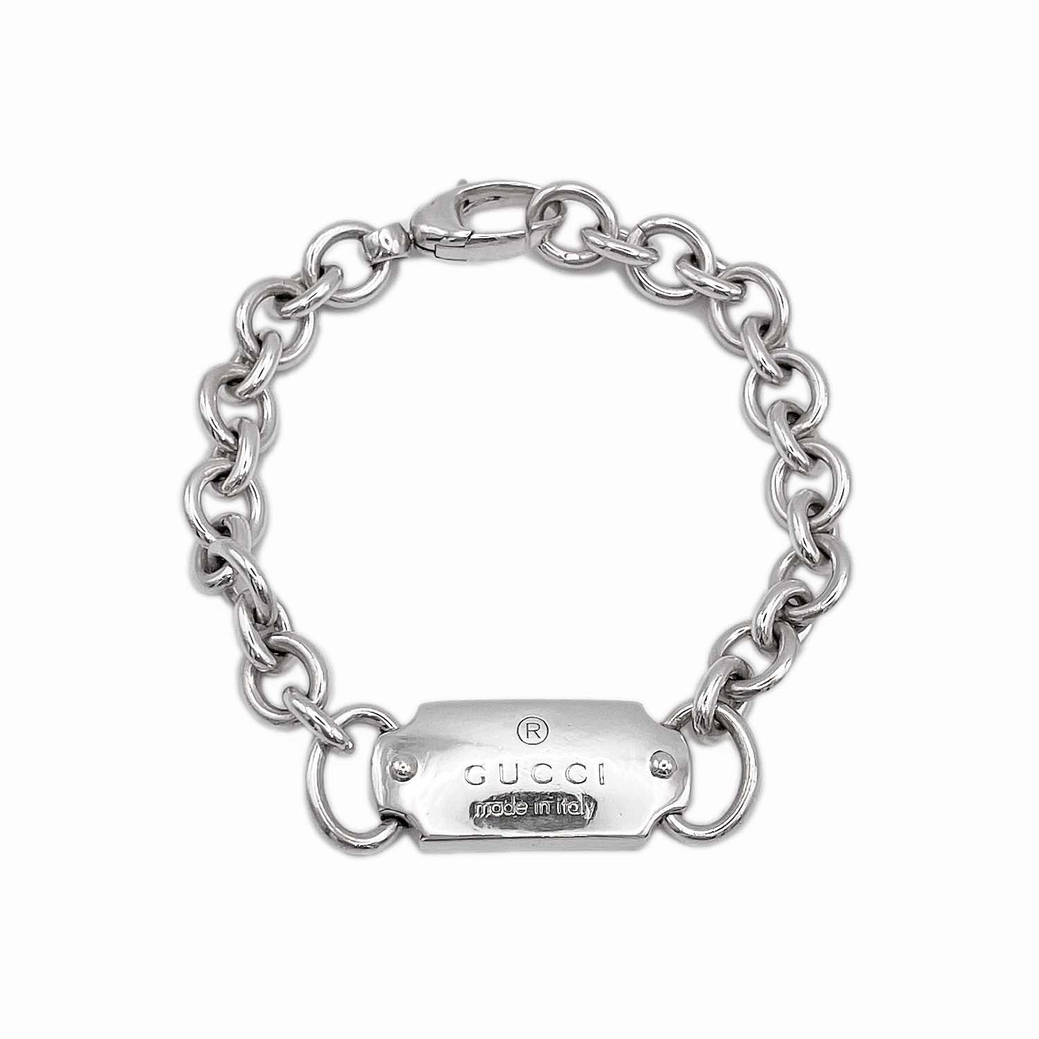 GUCCI グッチ 18cm ブレスレット ロゴプレート SV925 チェーン