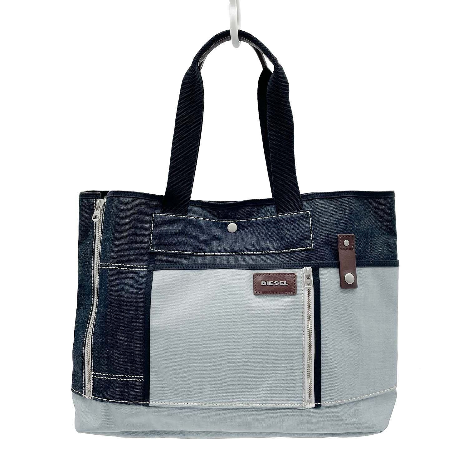 美品　ディーゼル　 トートバッグ　ハンドバック ロゴ　デニム風 DIESEL ディーゼル トートバッグ ロゴ デニム 大容量 - メルカリ