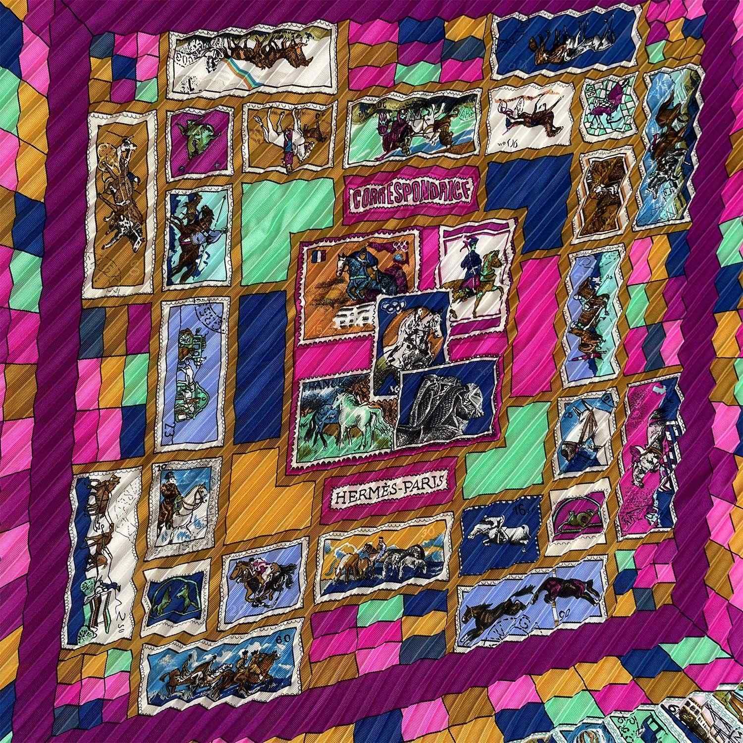 HERMES エルメス 卸売 プリーツカレ90 CORRESPONDENCE 文通 スカーフ