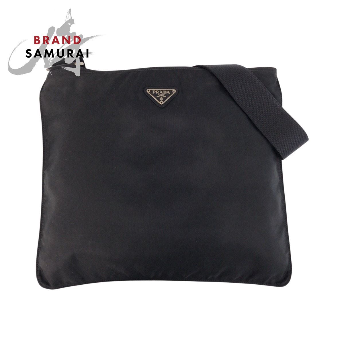 美品 PRADA プラダ テスート 三角ロゴプレート ブラック 黒 シルバー