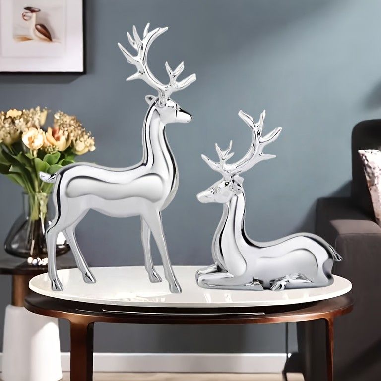 金属製　鹿の親子2体セット 高級感あふれる輝き】クリスマス 鹿 オーナメント 2個セット