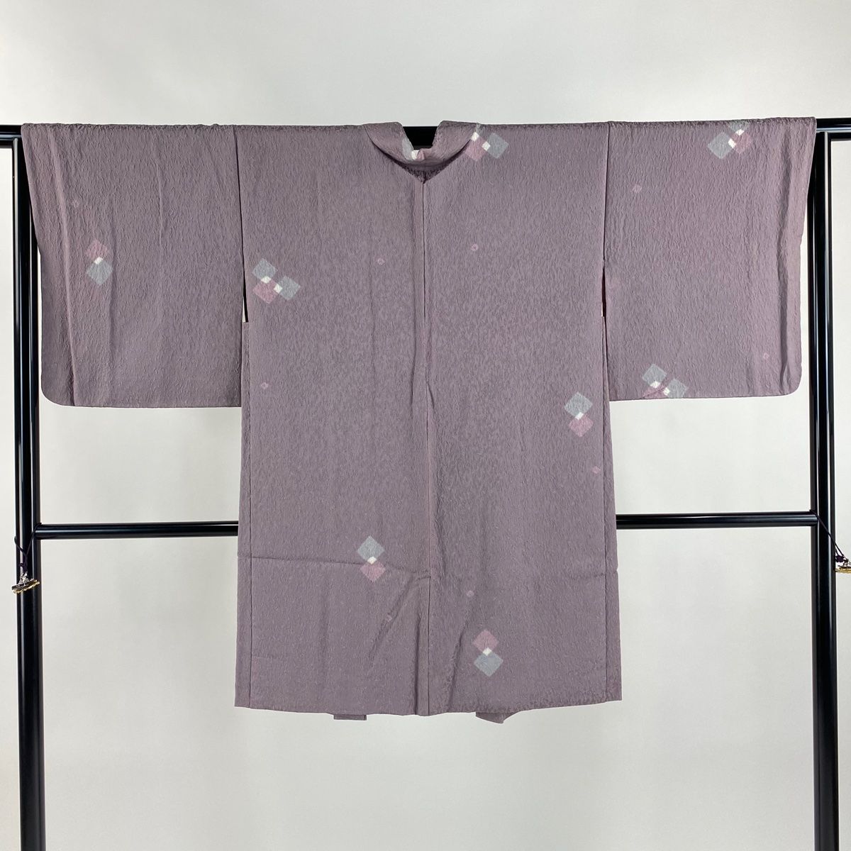 north:)ページ 羽織 身丈94cm 裄丈66cm M 菱 幾何学模様 灰紫 正絹 名品 【】