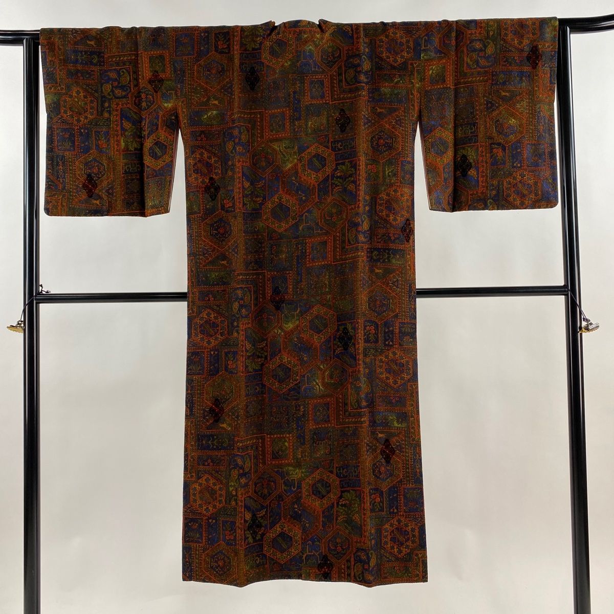 平和屋着物□極上 道中着 ロング丈 お召地 花唐草文 金糸 ローズグレイ