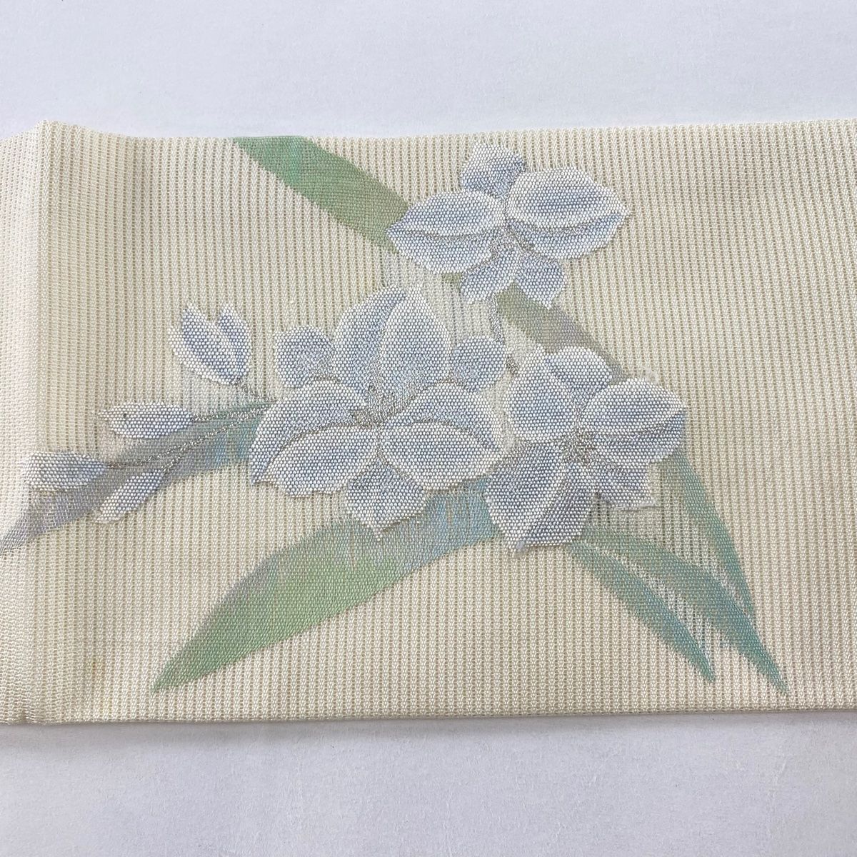 名古屋帯★夏用★絽★正絹★白★刺繍★クリーム　中古　Ｏ-133 名古屋帯☆夏用☆絽☆正絹☆白☆刺繍☆クリーム 中古
