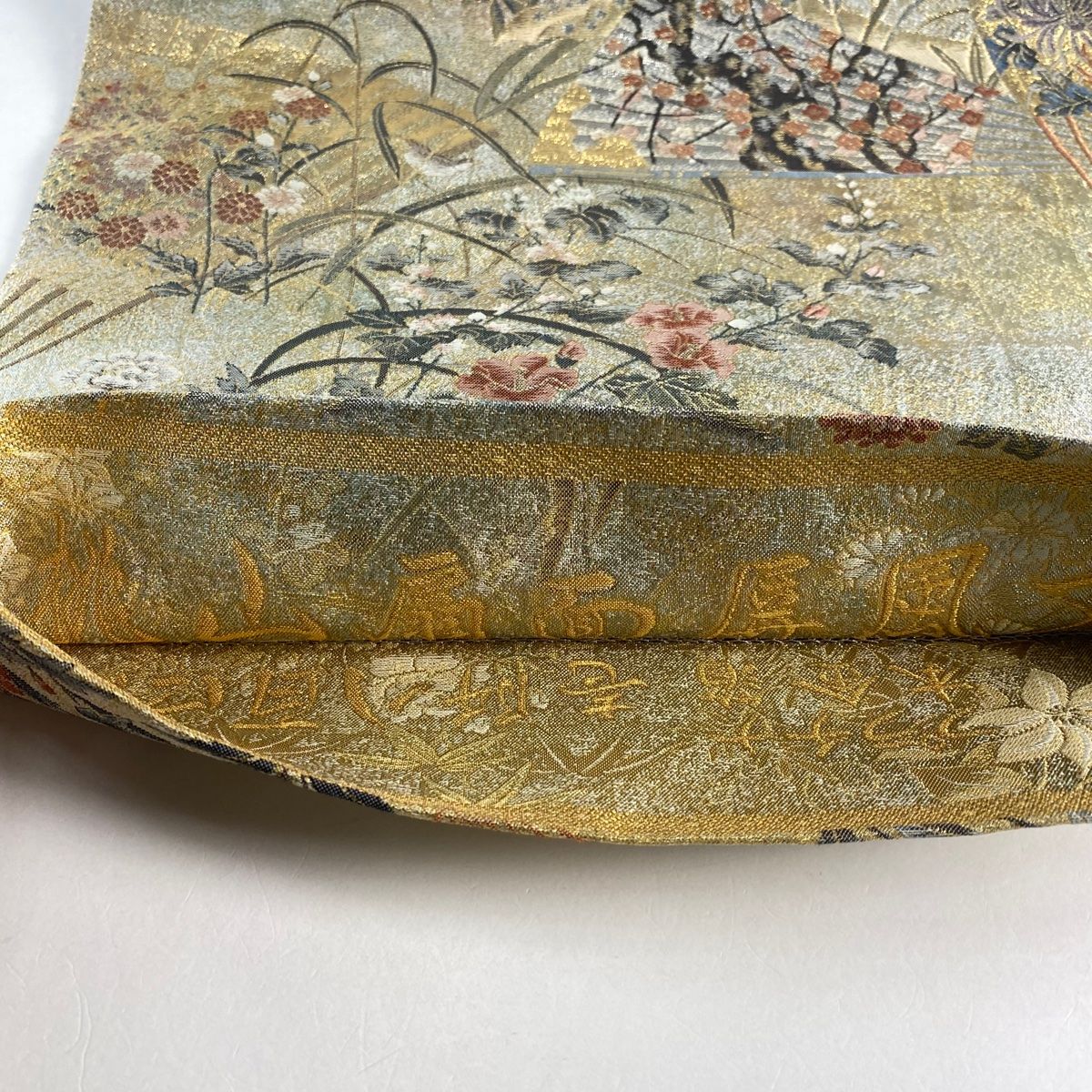 丸帯 名品 プラチナ本金箔壱阡八百口織 桃山扇面屏風文 扇 御所車 金糸