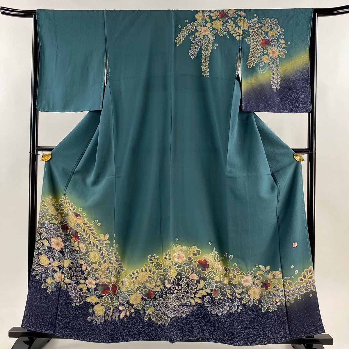 訪問着 身丈159.5cm 裄丈65cm M 袷 落款 辻が花 染め分け ぼかし 青緑