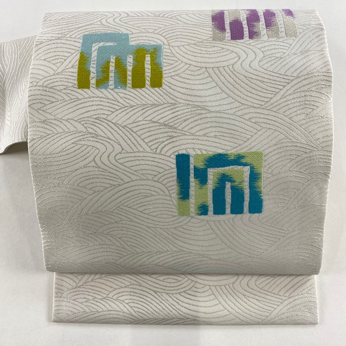 平和屋着物＊夏物 九寸名古屋帯 舞葉文 黒地 銀糸 正絹 逸品