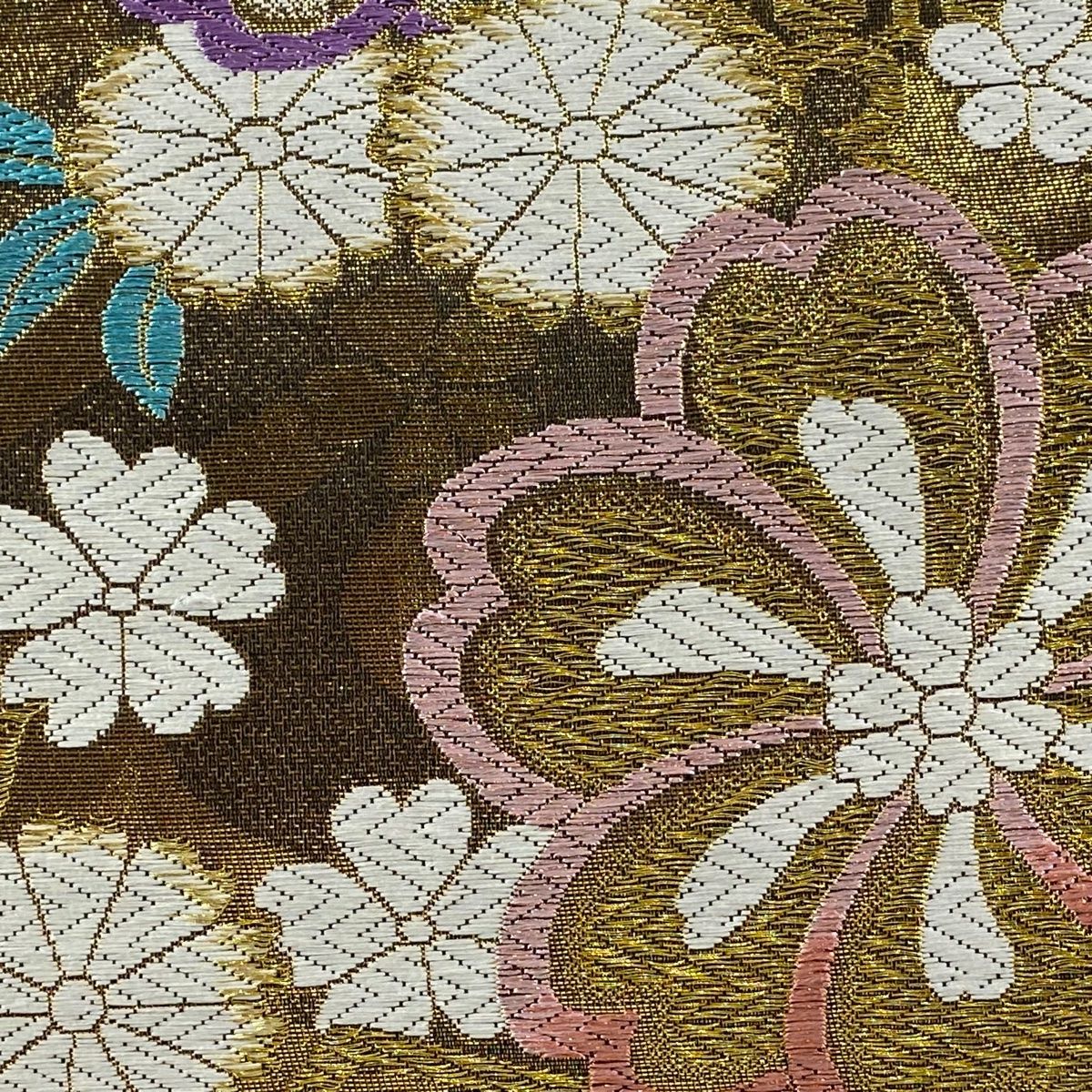 袋帯 秀品 草花 流水 刺繍 金糸 金色 六通 正絹 【中古】 - メルカリ