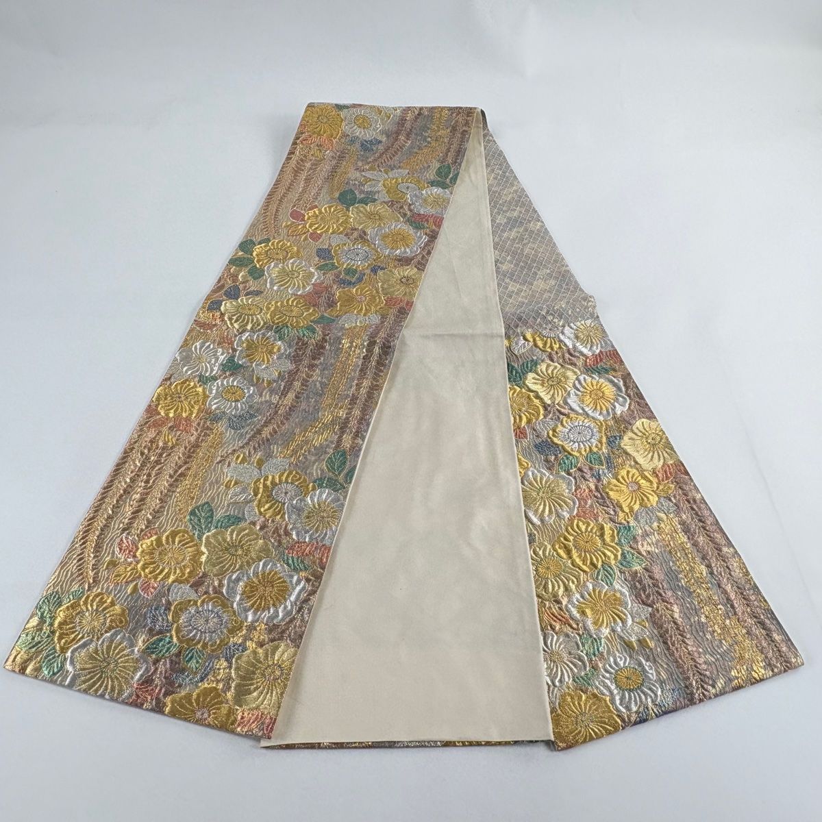 美品】 袋帯 秀品 辻が花柄 藤 金銀糸 箔 サーモンピンク 六通 正絹