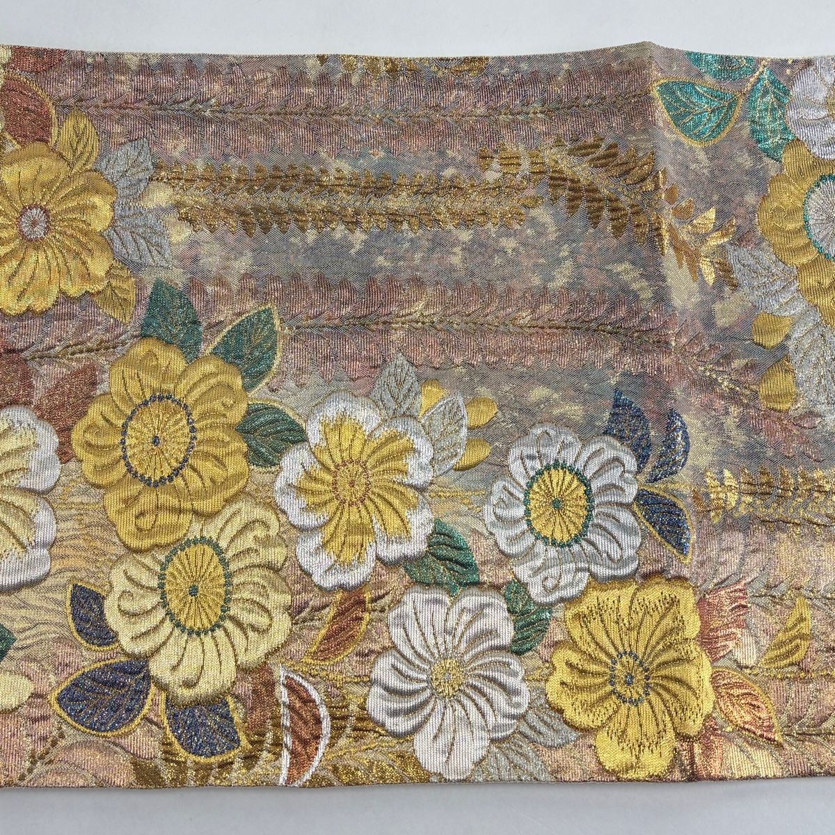 美品】 袋帯 秀品 辻が花柄 藤 金銀糸 箔 サーモンピンク 六通 正絹