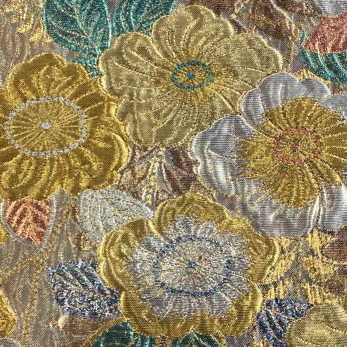 美品】 袋帯 秀品 辻が花柄 藤 金銀糸 箔 サーモンピンク 六通 正絹