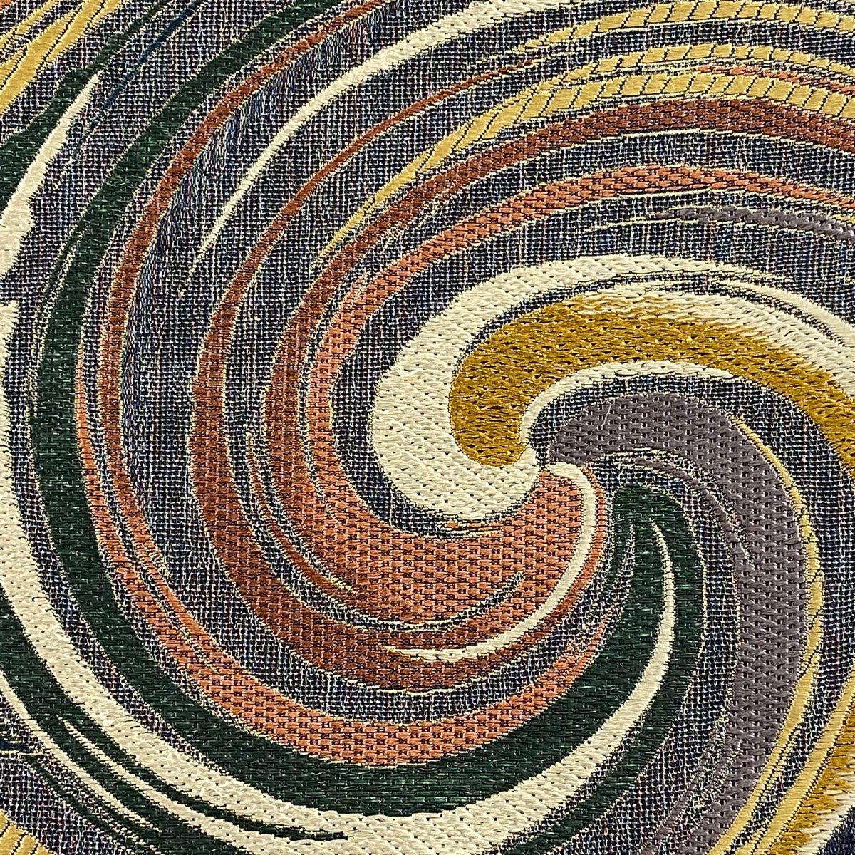 美品】袋帯 秀品 渦 幾何学模様 金銀糸 箔 墨色 六通 正絹 【中古