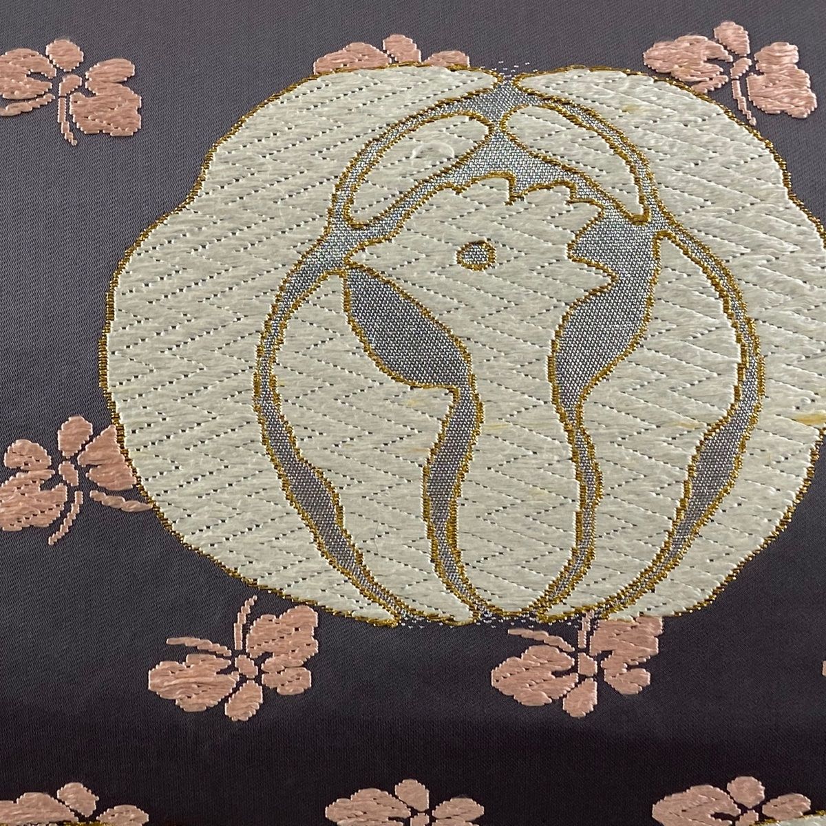 袋帯 逸品 河合美術織物 落款 手織能衣錦 関西仕立て 鳥 蝶 唐織 金糸