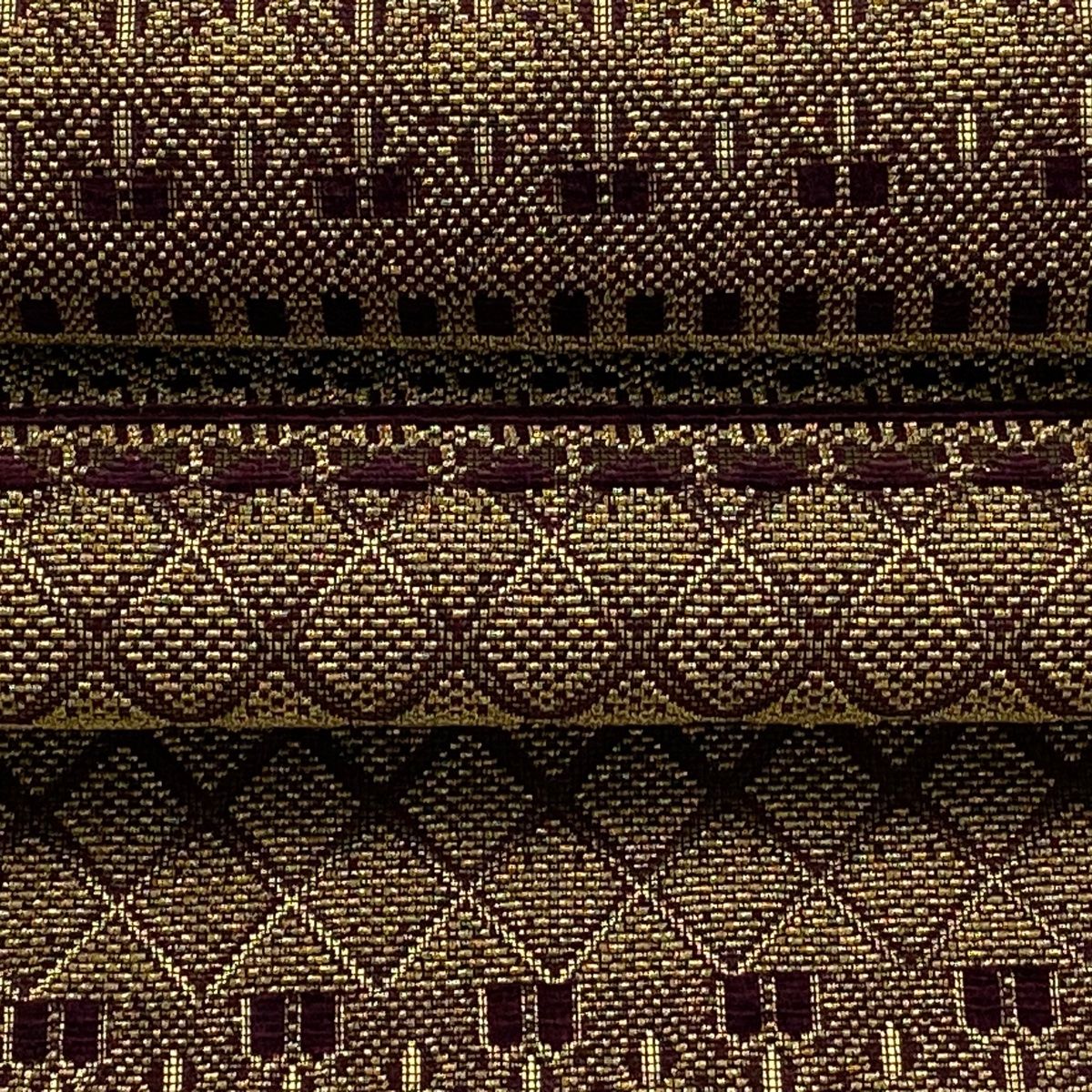 美品】 袋帯 逸品 誉田屋源兵衛 落款 菱文 段縞模様 金糸 金華燦 赤紫