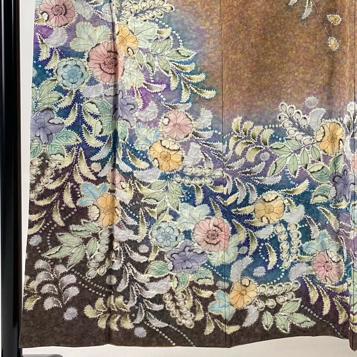 訪問着 身丈152cm 裄丈62.5cm S 袷 辻が花柄 銀通し 絞り 薄茶色 正絹