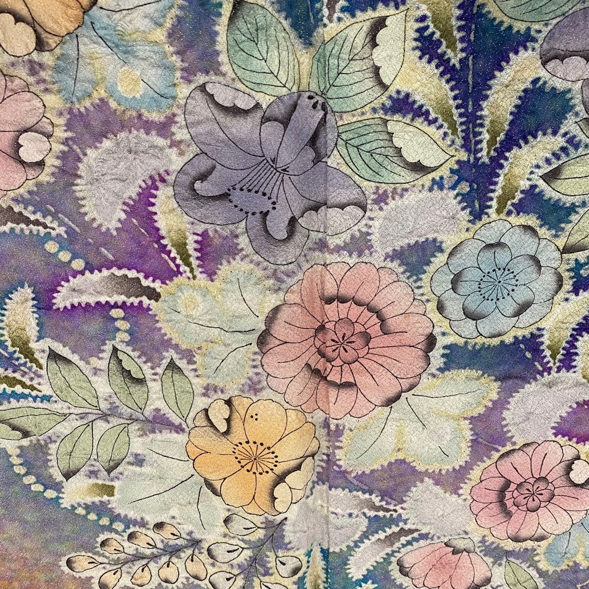 訪問着 身丈152cm 裄丈62.5cm S 袷 辻が花柄 銀通し 絞り 薄茶色 正絹