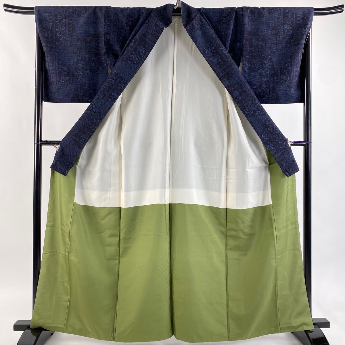 美品】 結城紬 身丈164cm 裄丈67.5cm L 袷 おく玉 やまと 証紙 草花