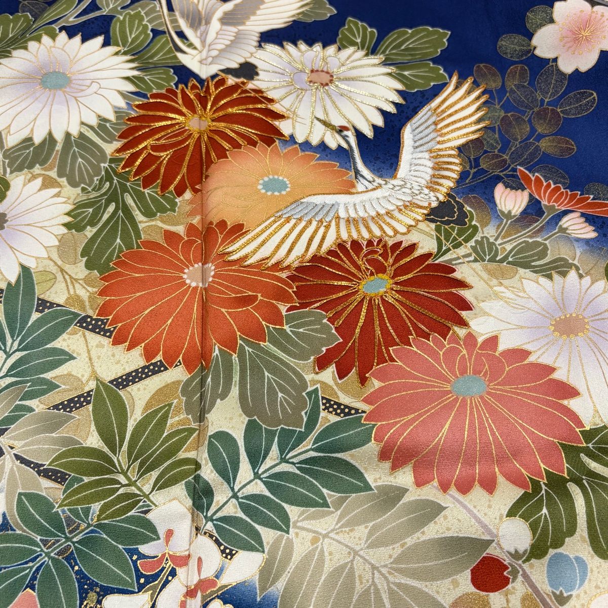 振袖 身丈162cm 裄丈65.5cm M 袷 束ね熨斗 鶴 金彩 染分け オレンジ 正絹