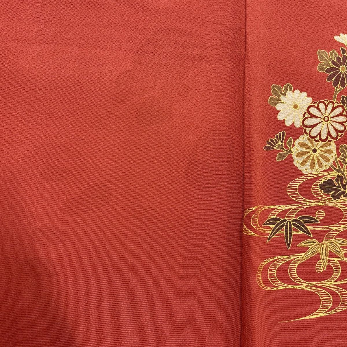 訪問着 身丈152cm 裄丈66.5cm M 袷 扇 草花 金彩 ぼかし 灰緑 正絹 秀