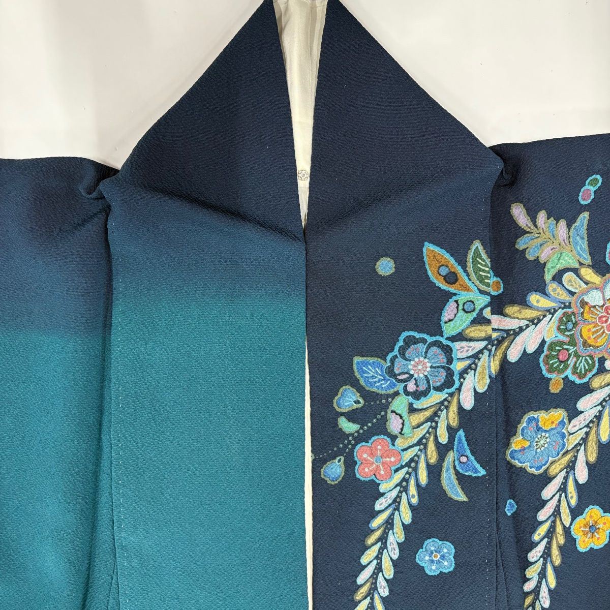 訪問着 身丈157cm 裄丈62.5cm S 袷 辻が花柄 染め分け 絞り 紺色 正絹