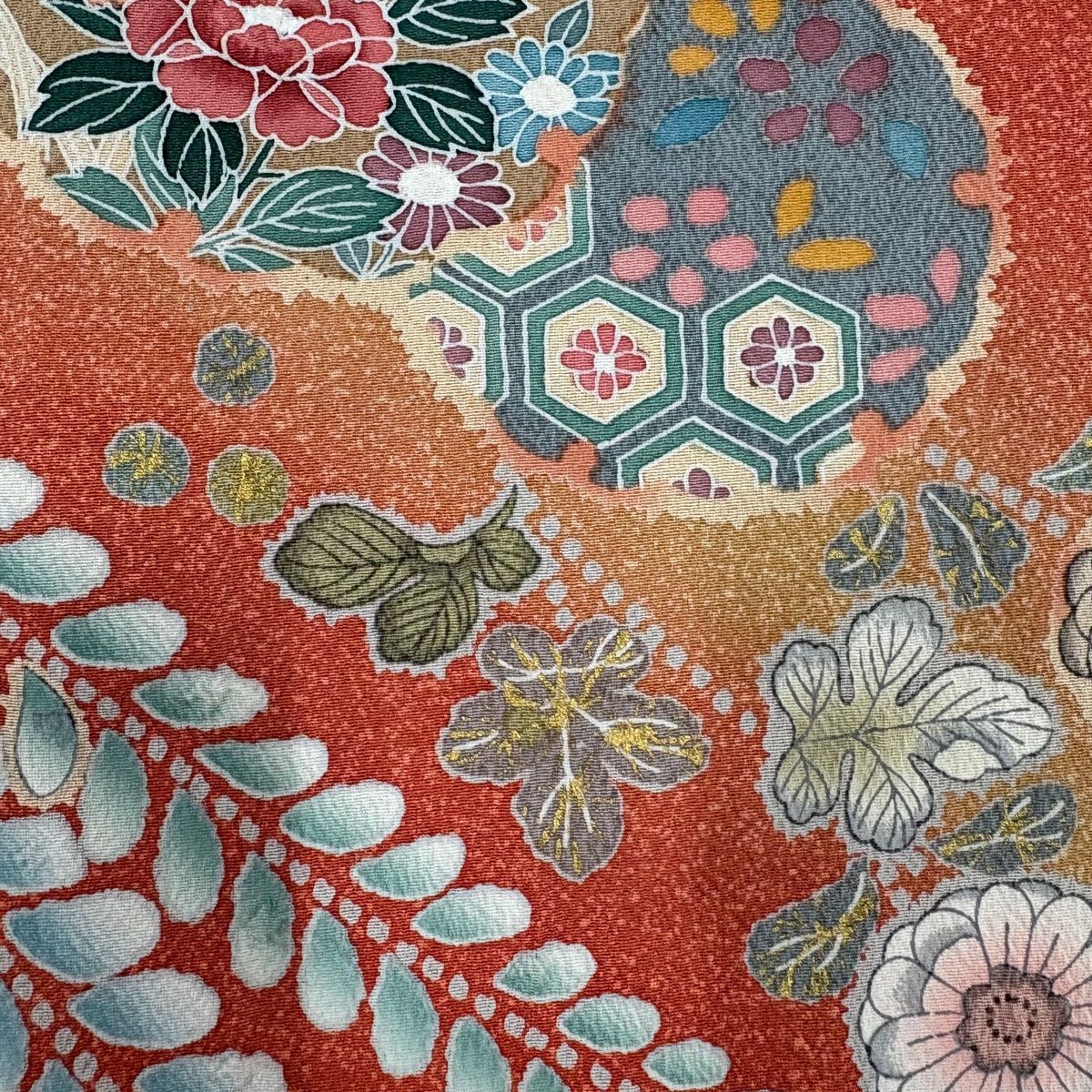 美品】 訪問着 身丈152cm 裄丈65cm M 袷 辻が花柄 雪輪 金彩 ぼかし