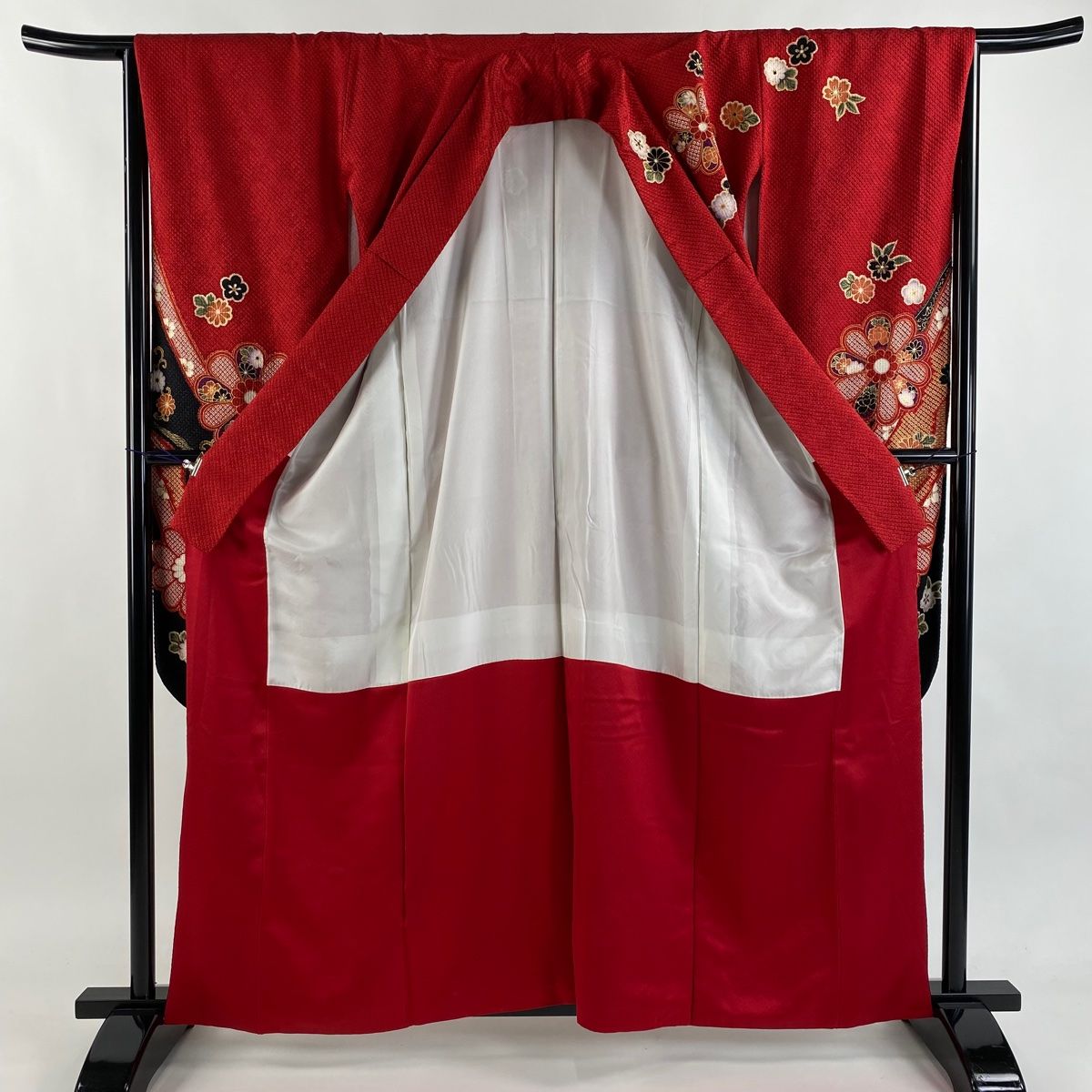 美品】 振袖 身丈160.5cm 裄丈66cm M 袷 袋帯フルセット 菊 菊唐草 総