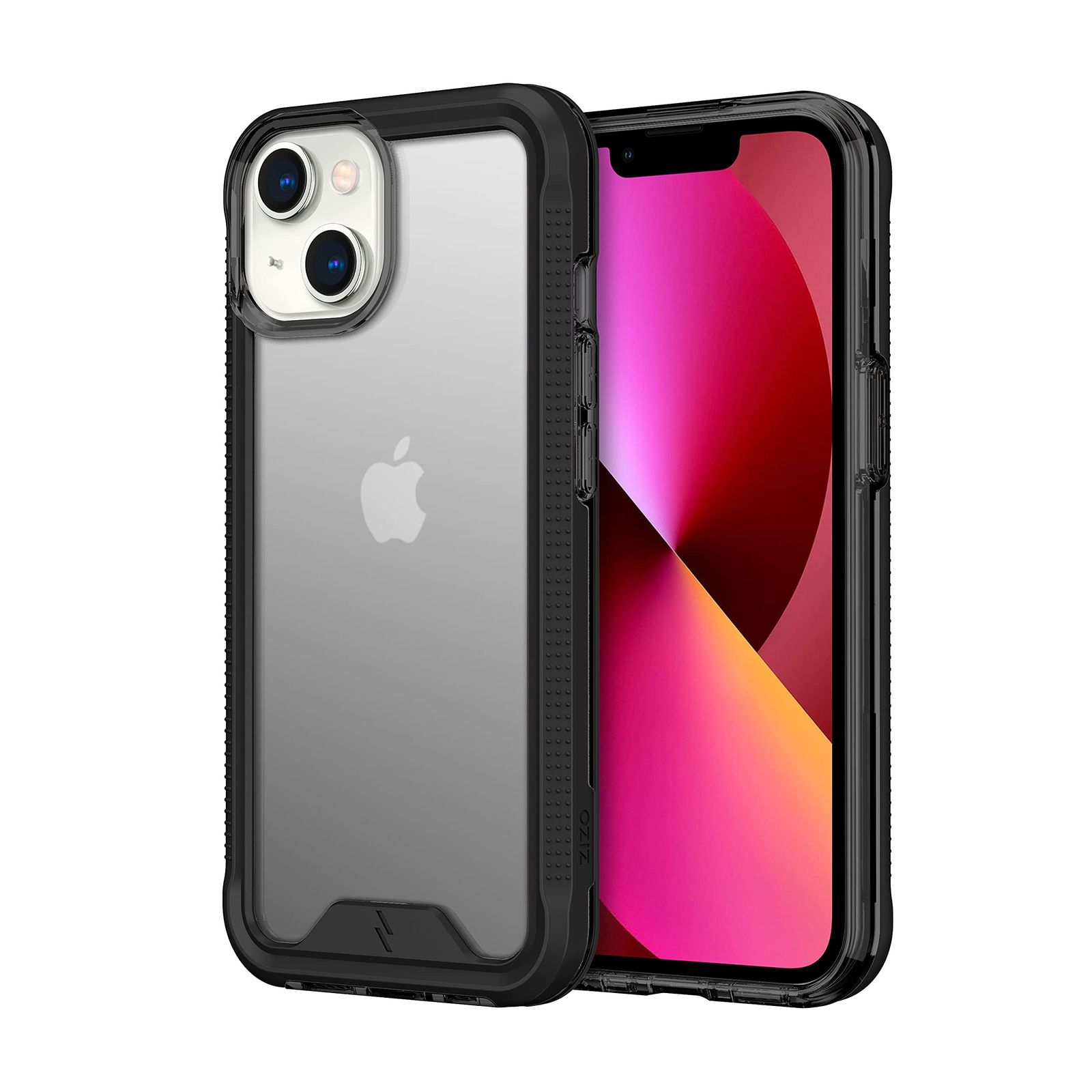 【赤字超特価，お買い得】 【 ZIZO 】 iPhone 13 (6.1インチ) ケース カバー 耐衝撃 衝撃吸収 米軍MIL規格 強化ガラス保護フィルム付属 ハイブリッド (ポリカーボネイト × TPU) ION シリーズ 【 ブラック/スモーク 】 [並 [ブラッ ソフト・ハードケース