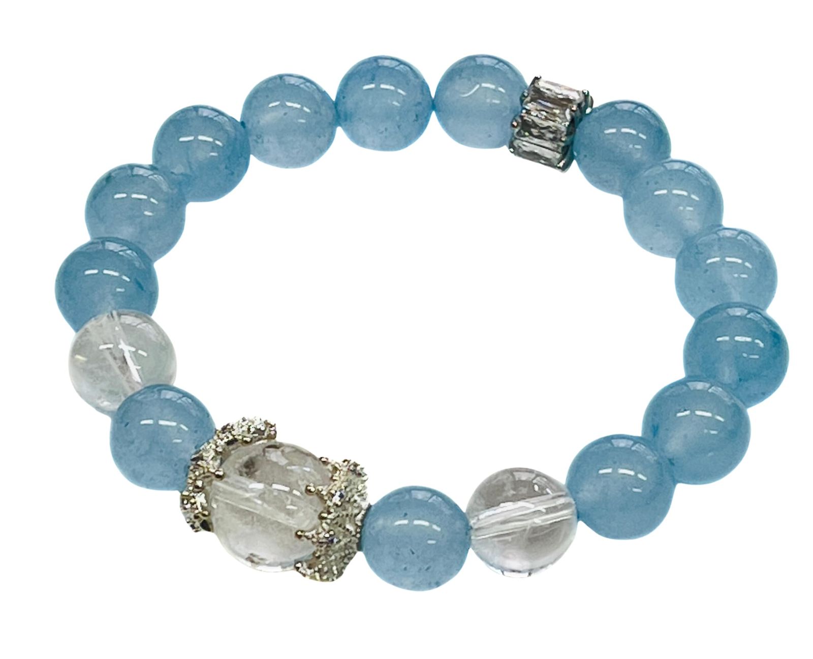 kanaelun] 天然石 開運グッズのブレスレット アクアマリン 水晶 金属