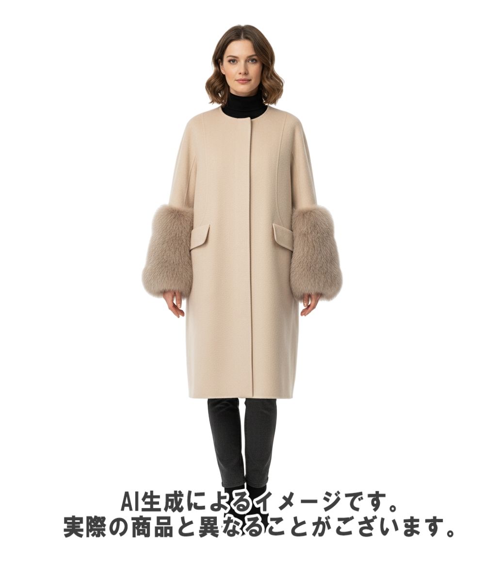 ドゥロワー ウールケヌキファーカフスノーカラーコート レディース
