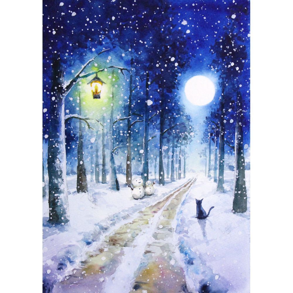 RUKURUKUさま専用（原画）月への雪道【SMサイズ／水彩画／#2846