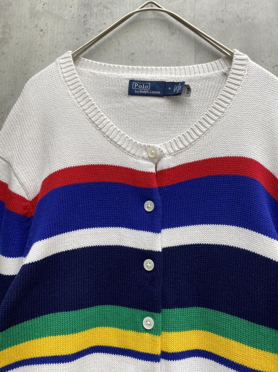 新品 ラルフローレン ウォッシュ加工 ギミックボーダー ニットカーディガン 綿 コットン Vネック カーディガン（ニット/セーター）｜POLO RALPH