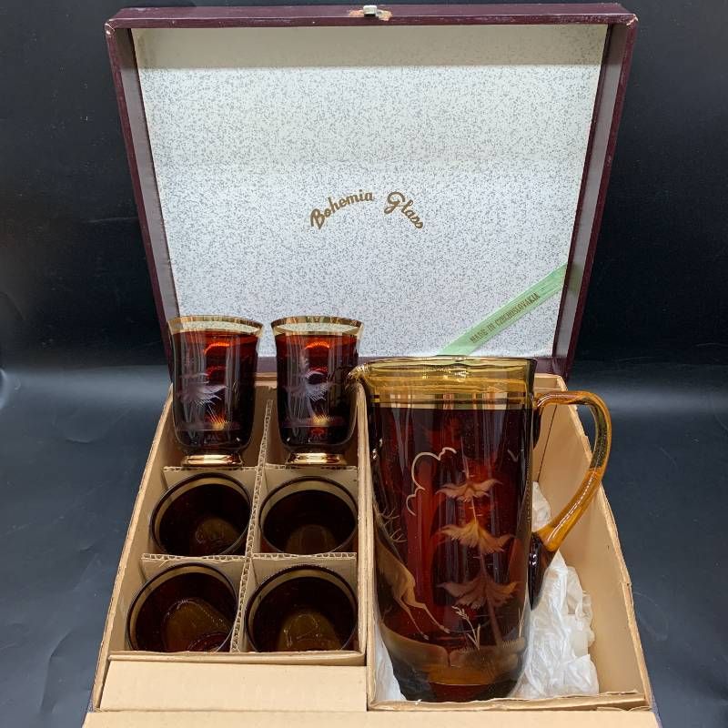 ボヘミアガラス ヴィンテージ グラス6客&ピッチャー1 セット Bohemia