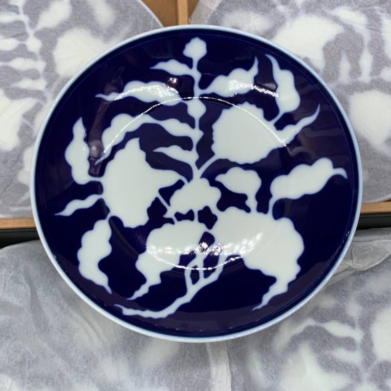 宮内庁御用達 有田焼 深川製磁 明染付白抜紋 小皿 5客揃