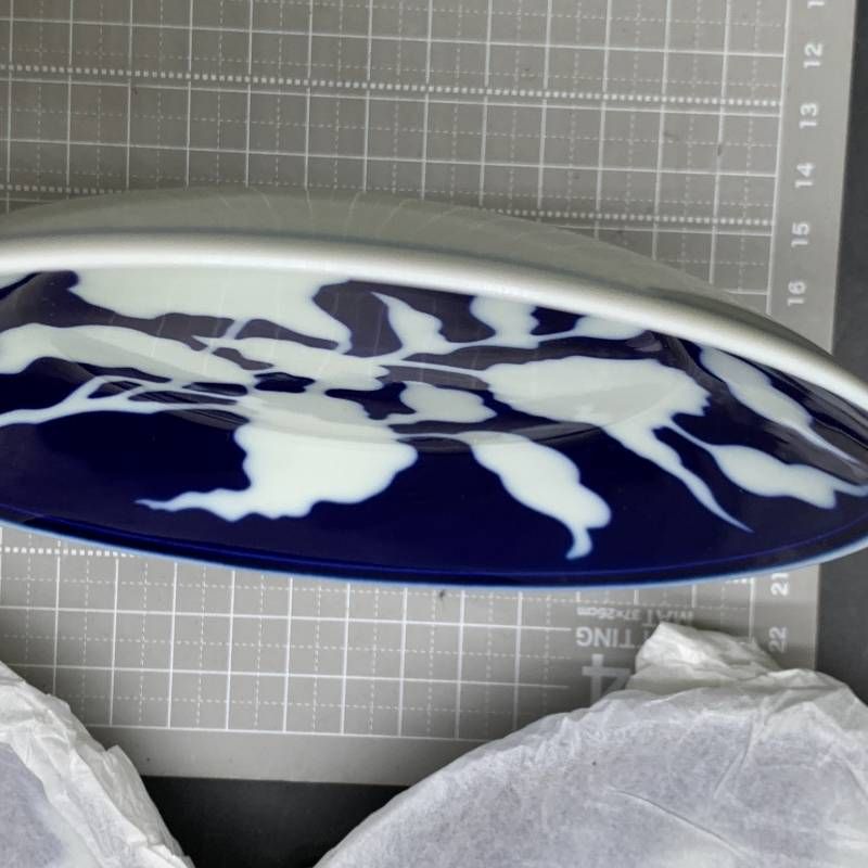 宮内庁御用達 有田焼 深川製磁 明染付白抜紋 小皿 5客揃 直径約15.5