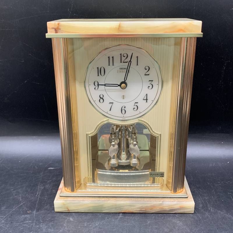 セイコー エムブレム グリーンオニキス クォーツ置時計 HW444G 動作OK