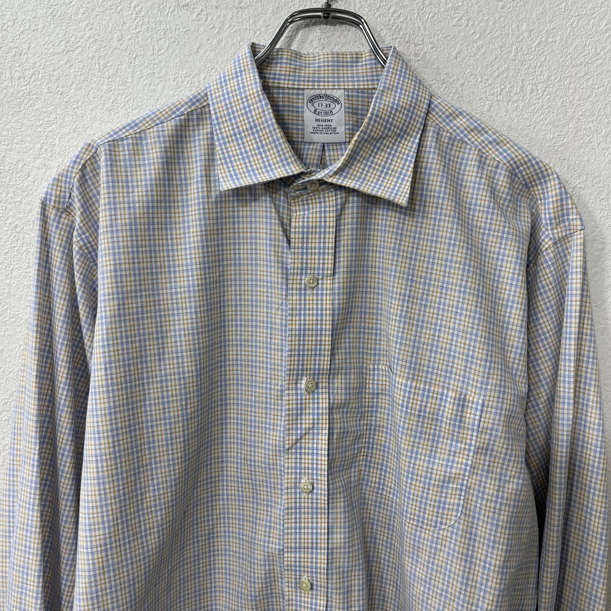 BROOKS BROTHERS 長袖 チェックシャツ XL～ ホワイト ブルー マルチ