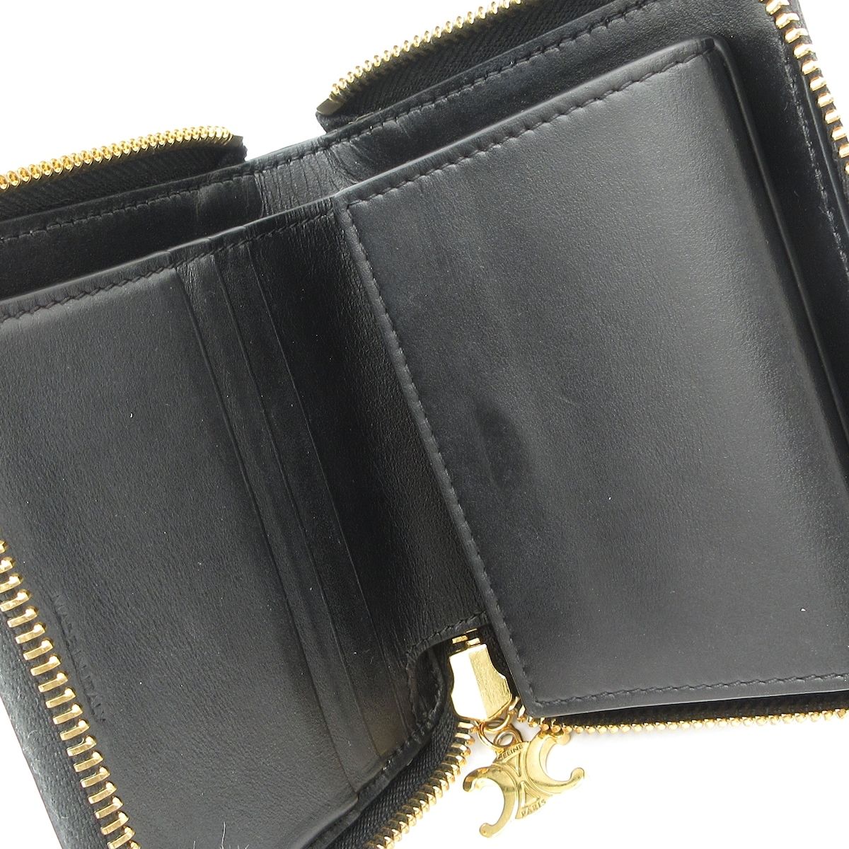 CELINE(セリーヌ) 2つ折り財布 トリオンフ 節約 ジップ ウォレット 黒