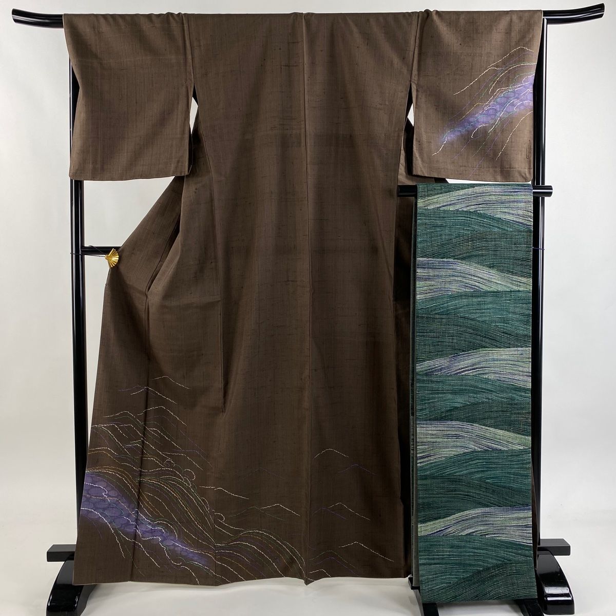 美品】 付下げ 身丈166cm 裄丈67.5cm L 袷 袋帯セット 紬地 背抜き