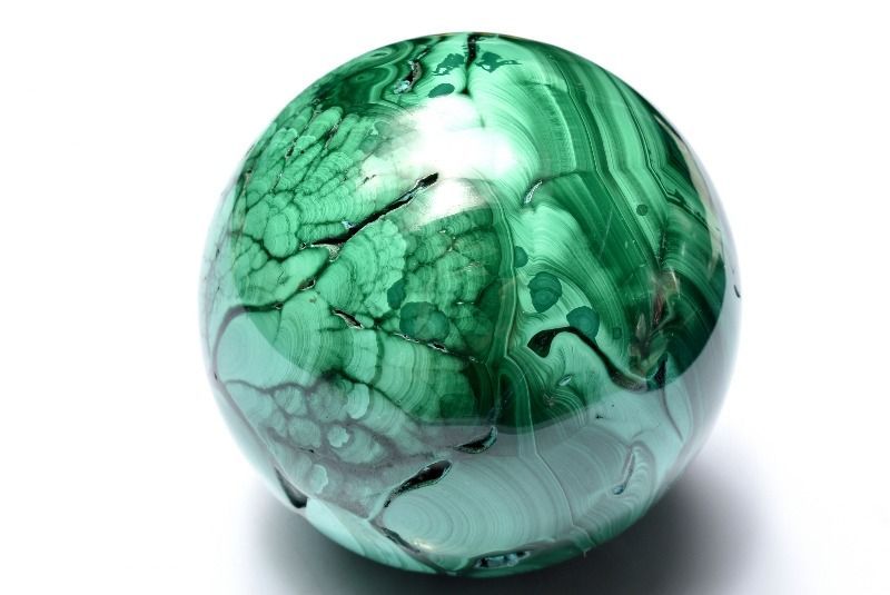 1点物】高発色◇魔除け マラカイト(孔雀石) 47mm 丸玉(台座付き