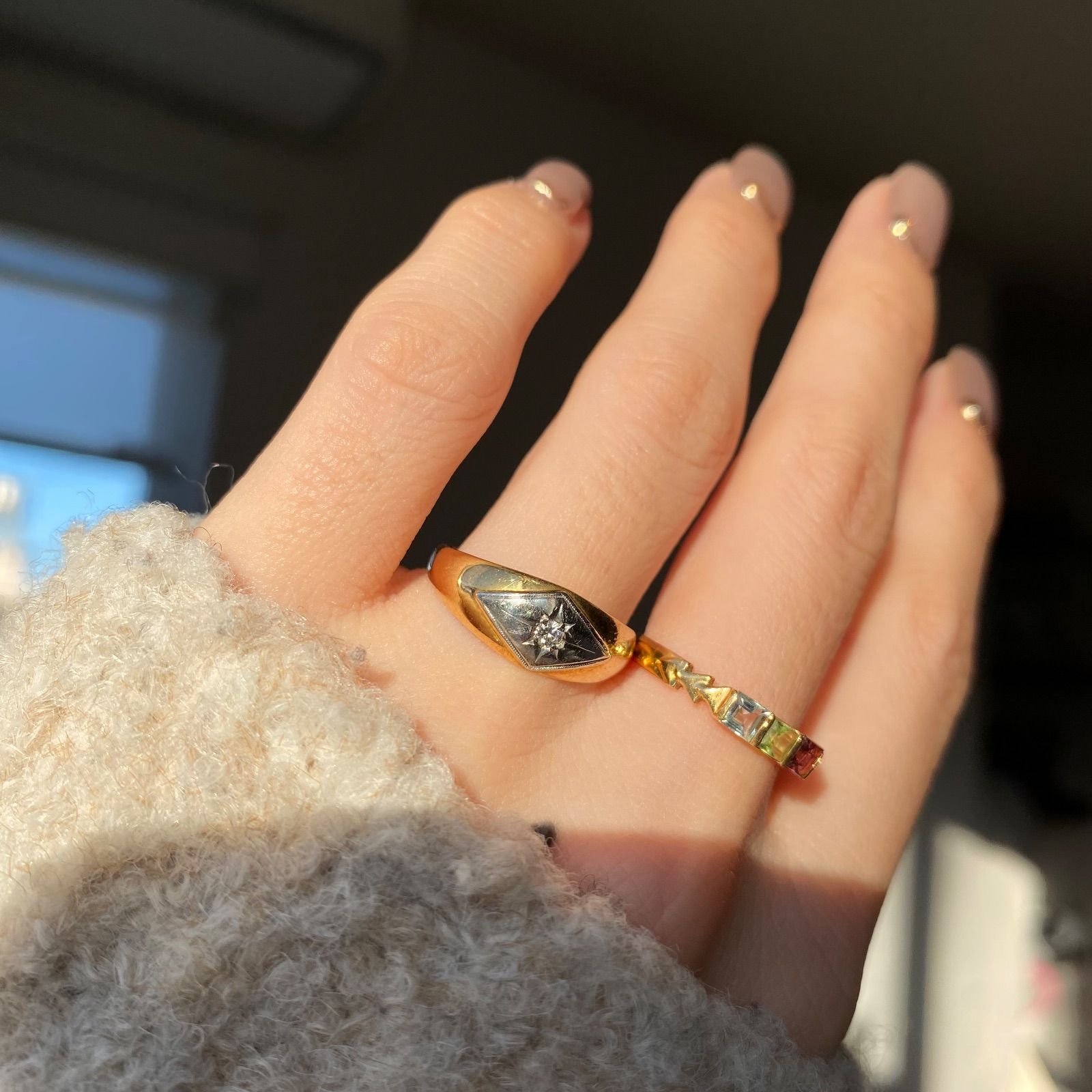 買取店】日本製✴︎ K18 後光留め ダイヤ 0.04ct 14.5号 3.4g ゴールド 