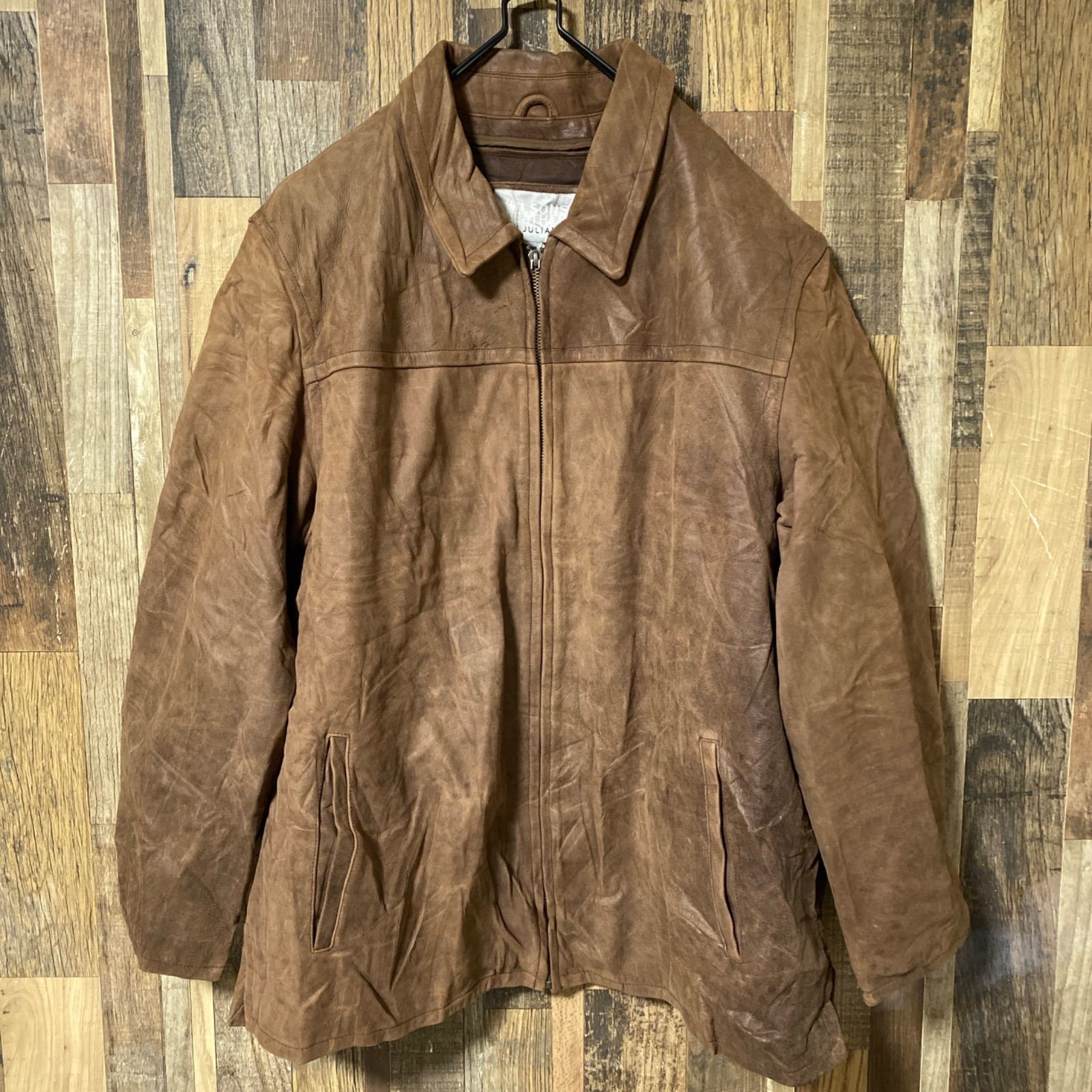 ウィルソンズレザー ブラウン スエードレザージャケット フロントジッパー ヴィンテージ風 メンズ 古着 長袖