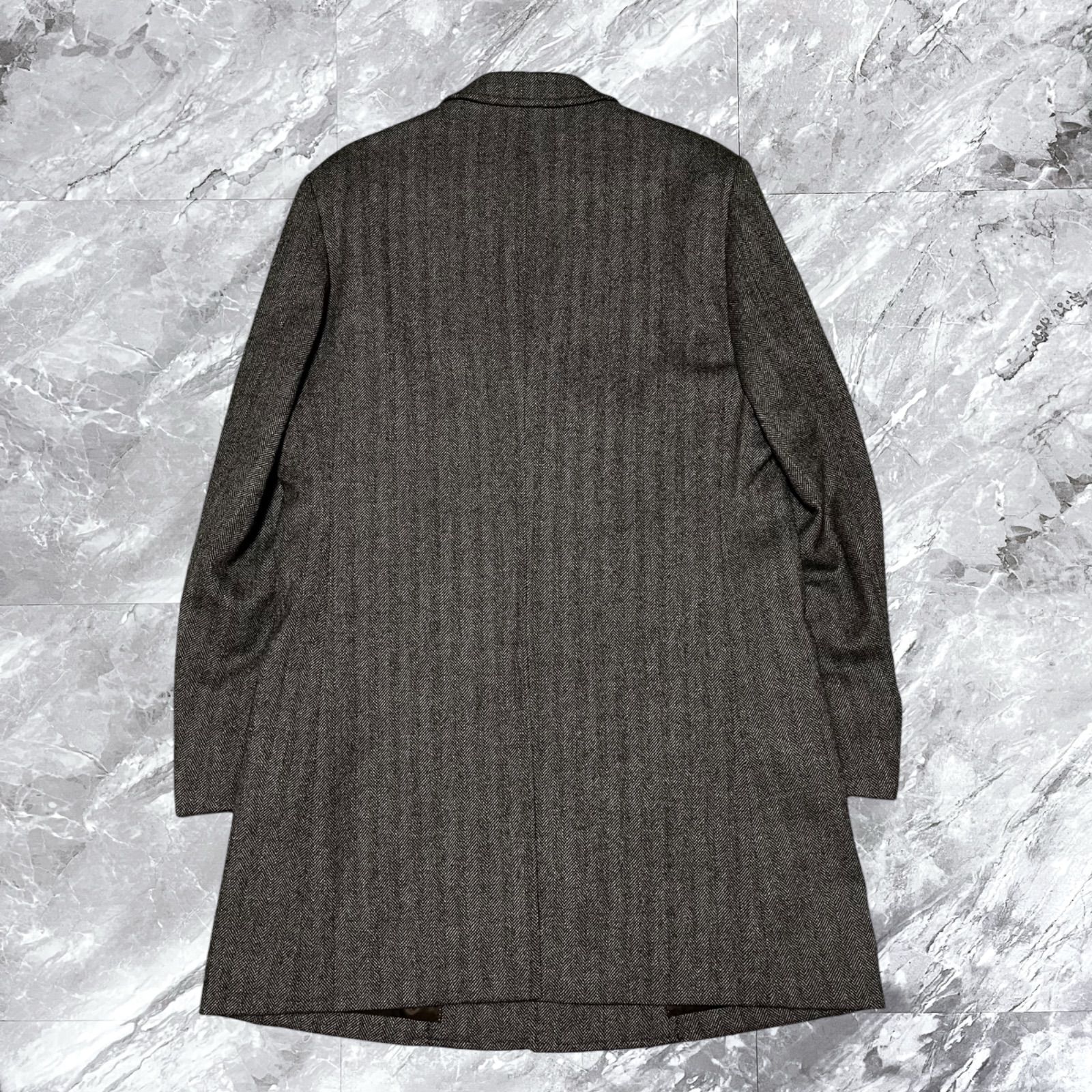 アンジェリコ　チェスターコート　シングル　ヘリンボーン　ダークグレー　ウール 絹 アンジェリコ チェスターコート シングル ヘリンボーン ダークグレー