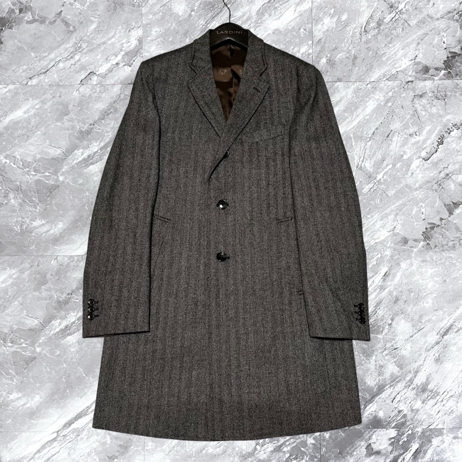 アンジェリコ　チェスターコート　シングル　ヘリンボーン　ダークグレー　ウール 絹 アンジェリコ チェスターコート シングル ヘリンボーン ダークグレー