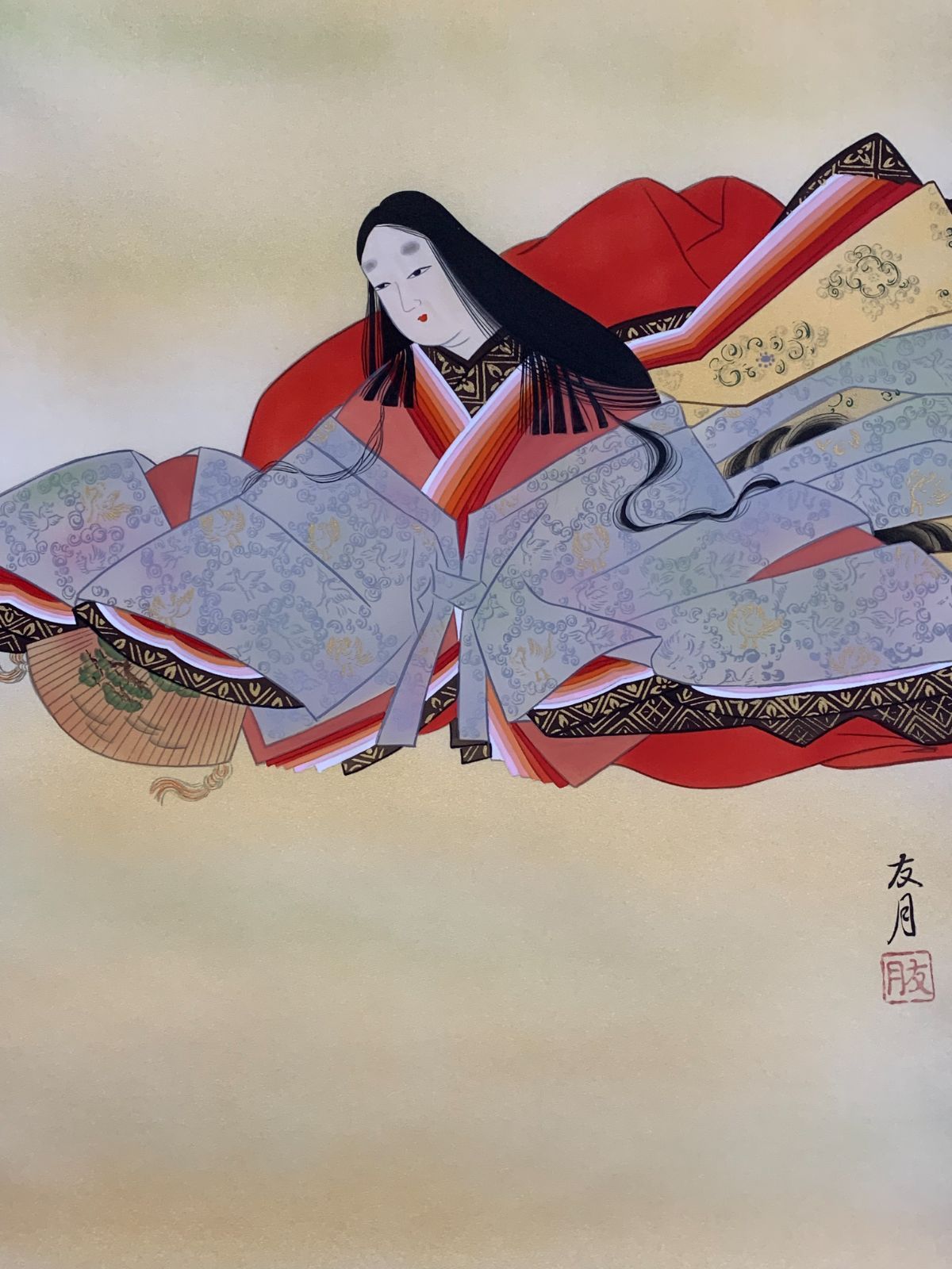 掛け軸】132 山下友月「宮女」日本画 人物画 美人画 #茶掛 #掛軸 #古