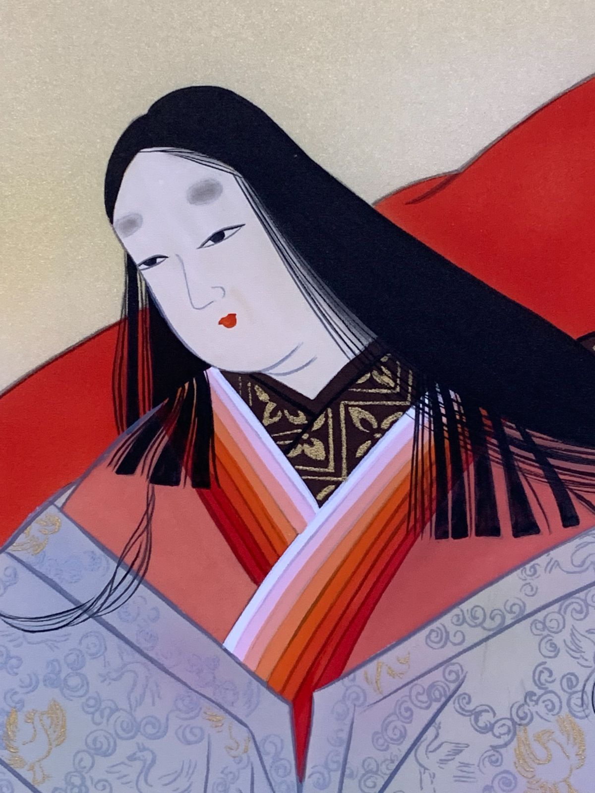 月見の図 人物画 歴史画 掛け軸 作家印有 合わせ箱 書画、骨董品、美術