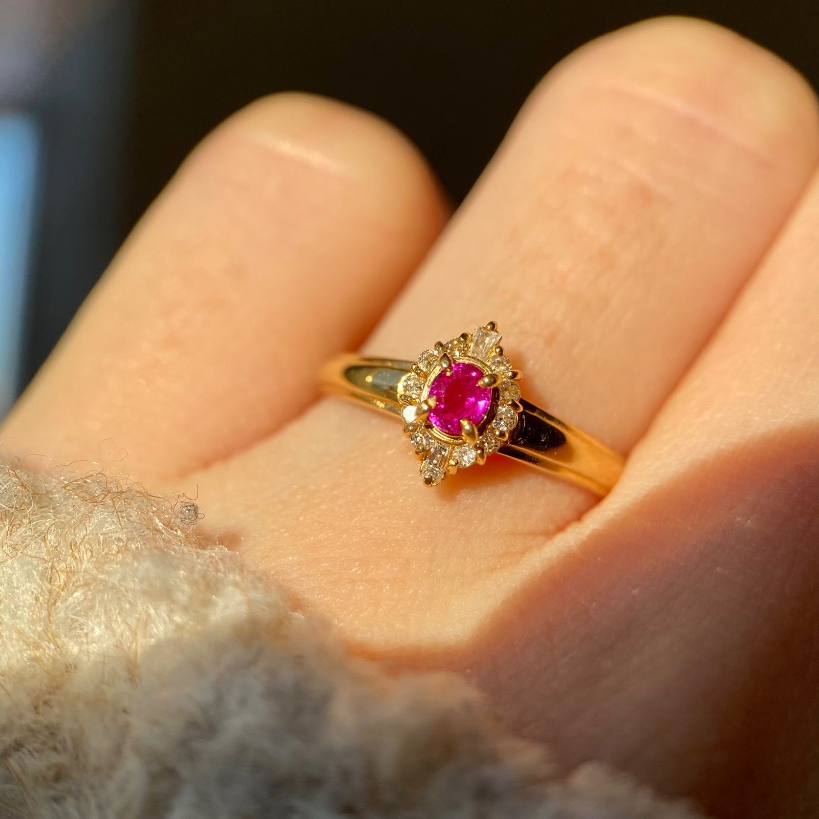 買取店】K18 ルビー 取り巻きダイヤ ゴールド 昭和レトロ 10号 1.9g