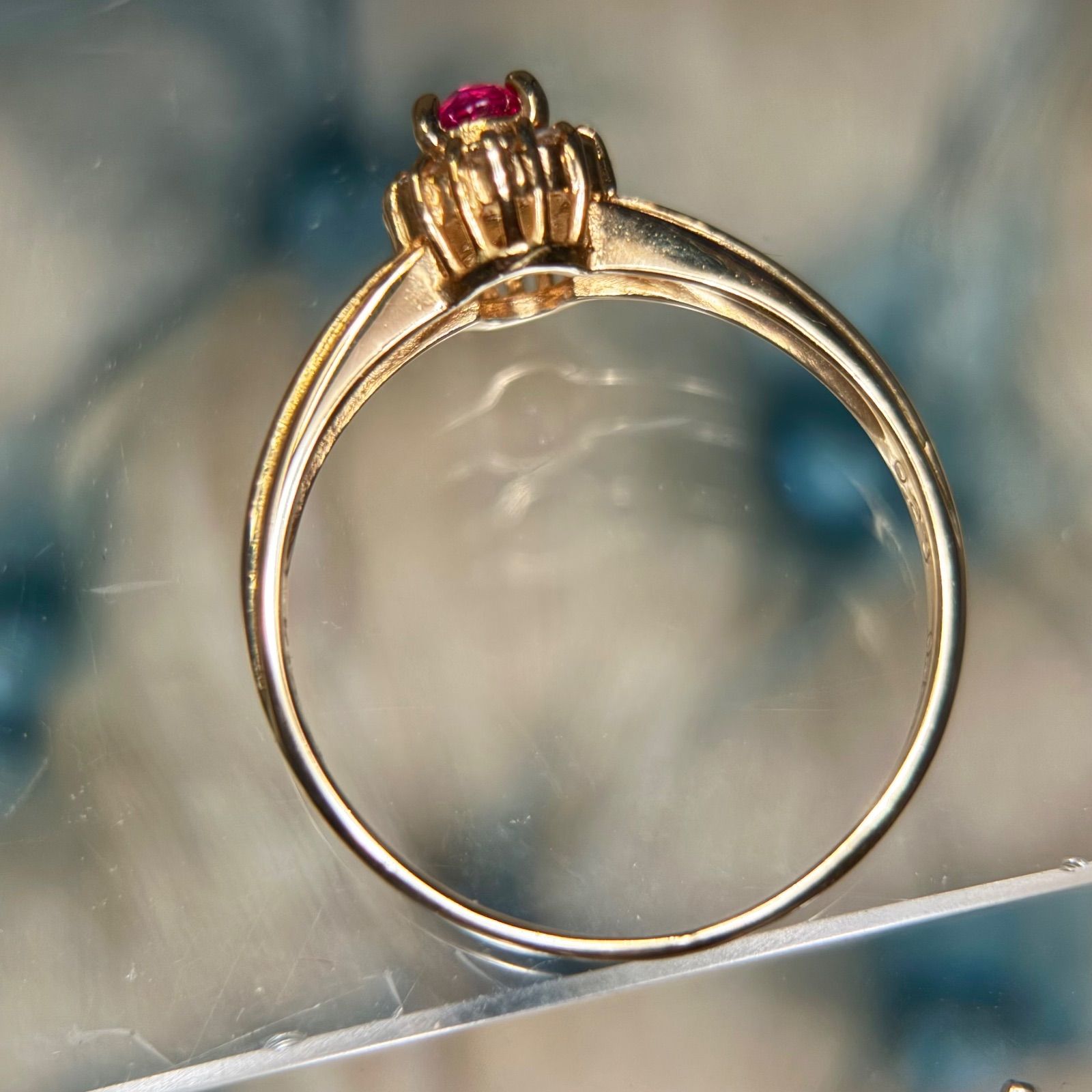 買取店】K18 ルビー 取り巻きダイヤ ゴールド 昭和レトロ 10号 1.9g