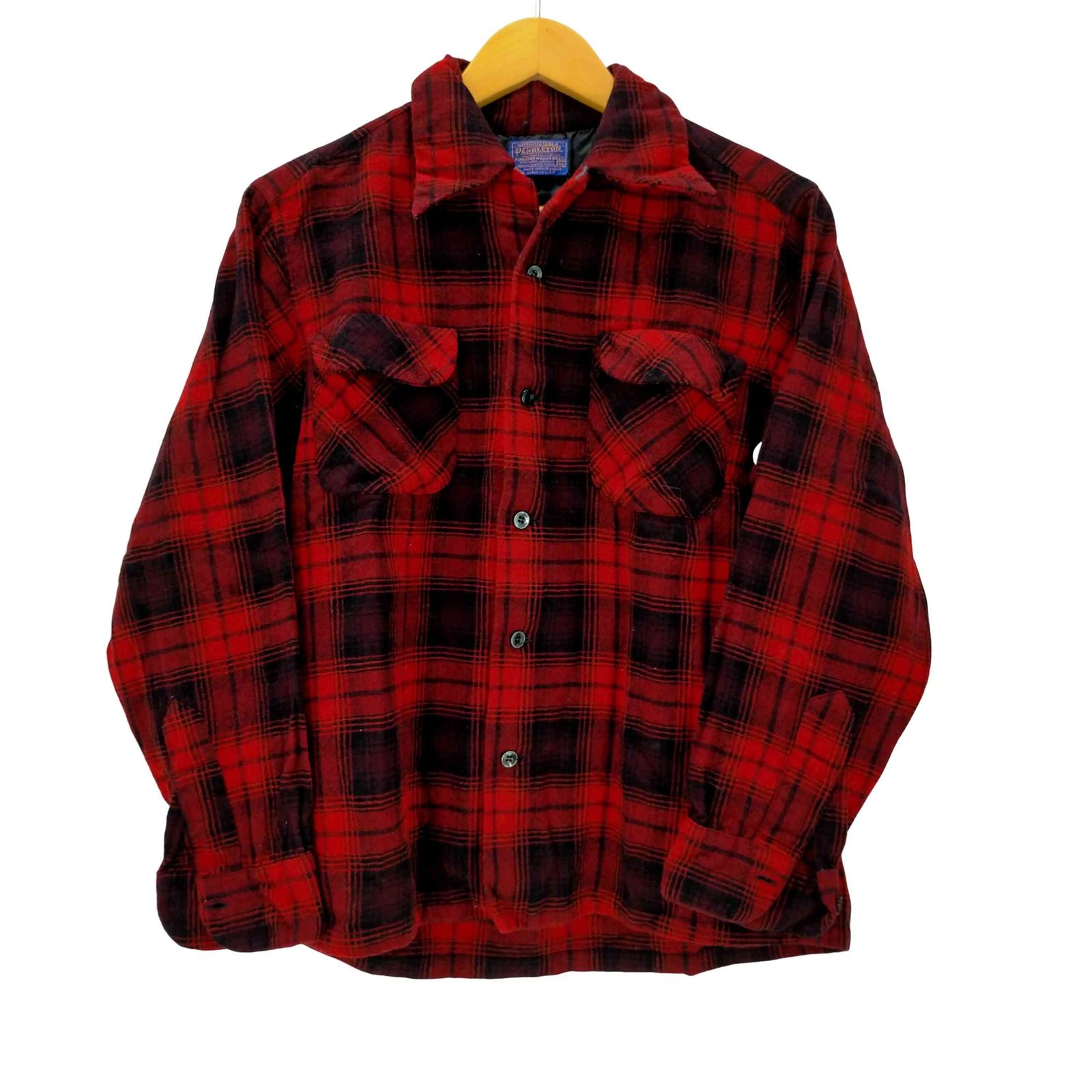 PENDLETON(ペンドルトン) 70S USA製 PURE VIRGIN WOOL バージンウール チェックシャツ ボードシャツ フラップポケット 開襟 オープンカラー メンズ import：M 【中古】【ブランド古着バズストア】 ペンドルトン PENDLETON 70S USA製 PURE VIRGIN WOOL バージンウール