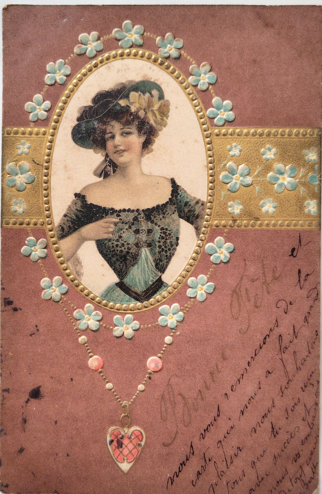 花飾りのレガート ― 微笑みの貴婦人 エンボス フランス ヴィンテージ